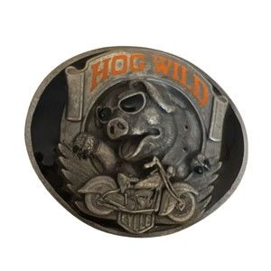 Vtg 1994 Bergamot Hog Wild Motorcylce Biker enameled Belt Buckle Made in USA